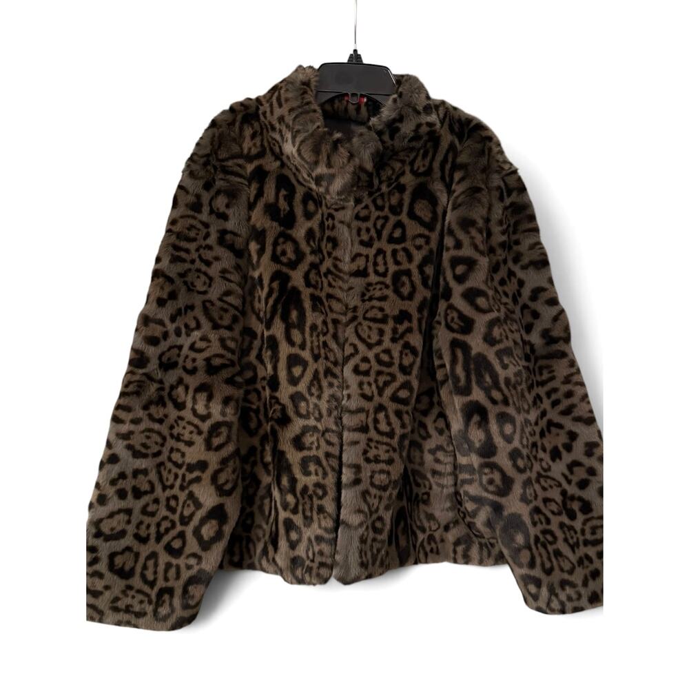 Pretty Rugged Leopard Faux Fur Reversible Jacket Coat Black Animal Print XXL